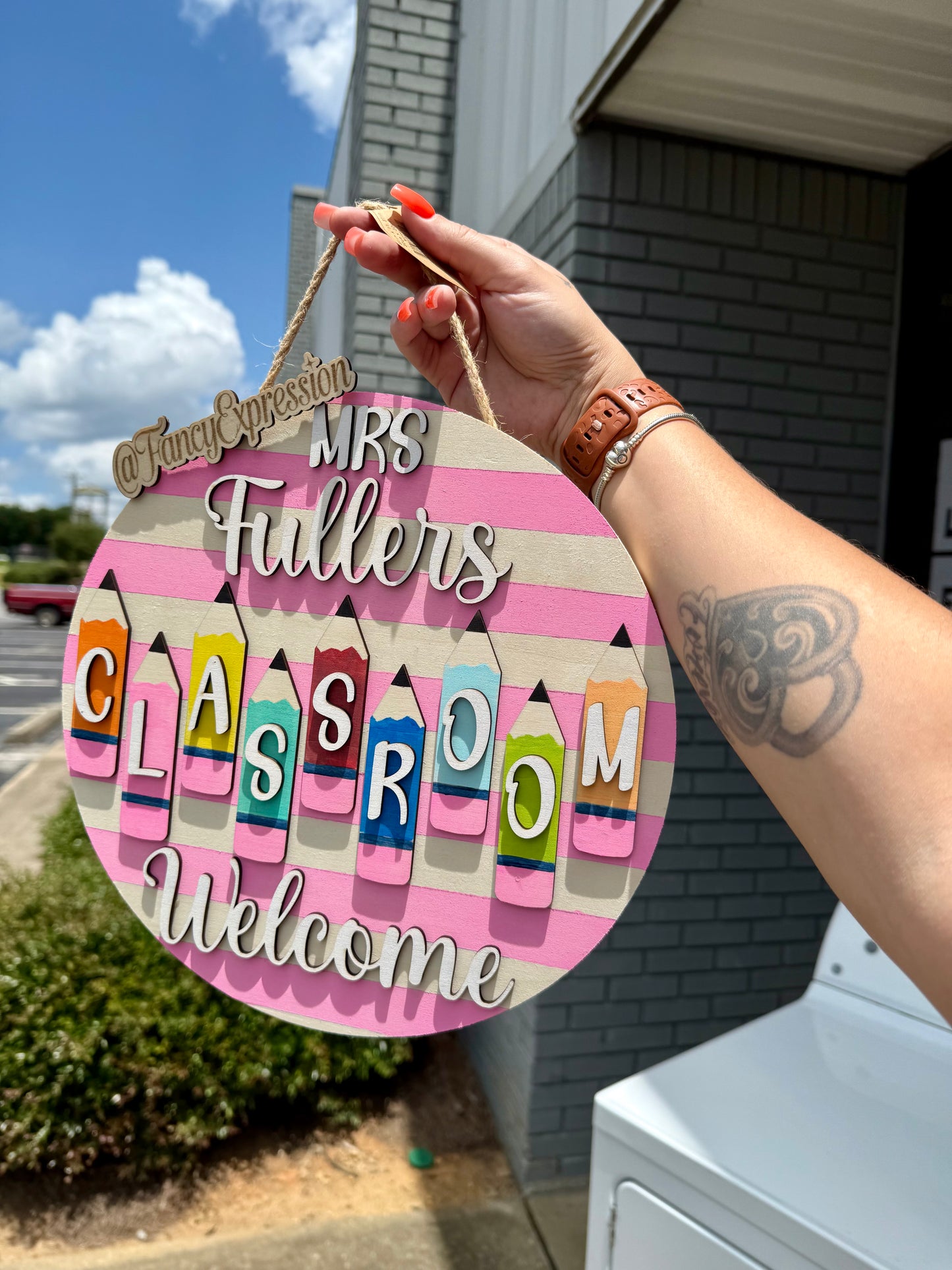 Teacher Door Hanger (Striped Colored Pencils)