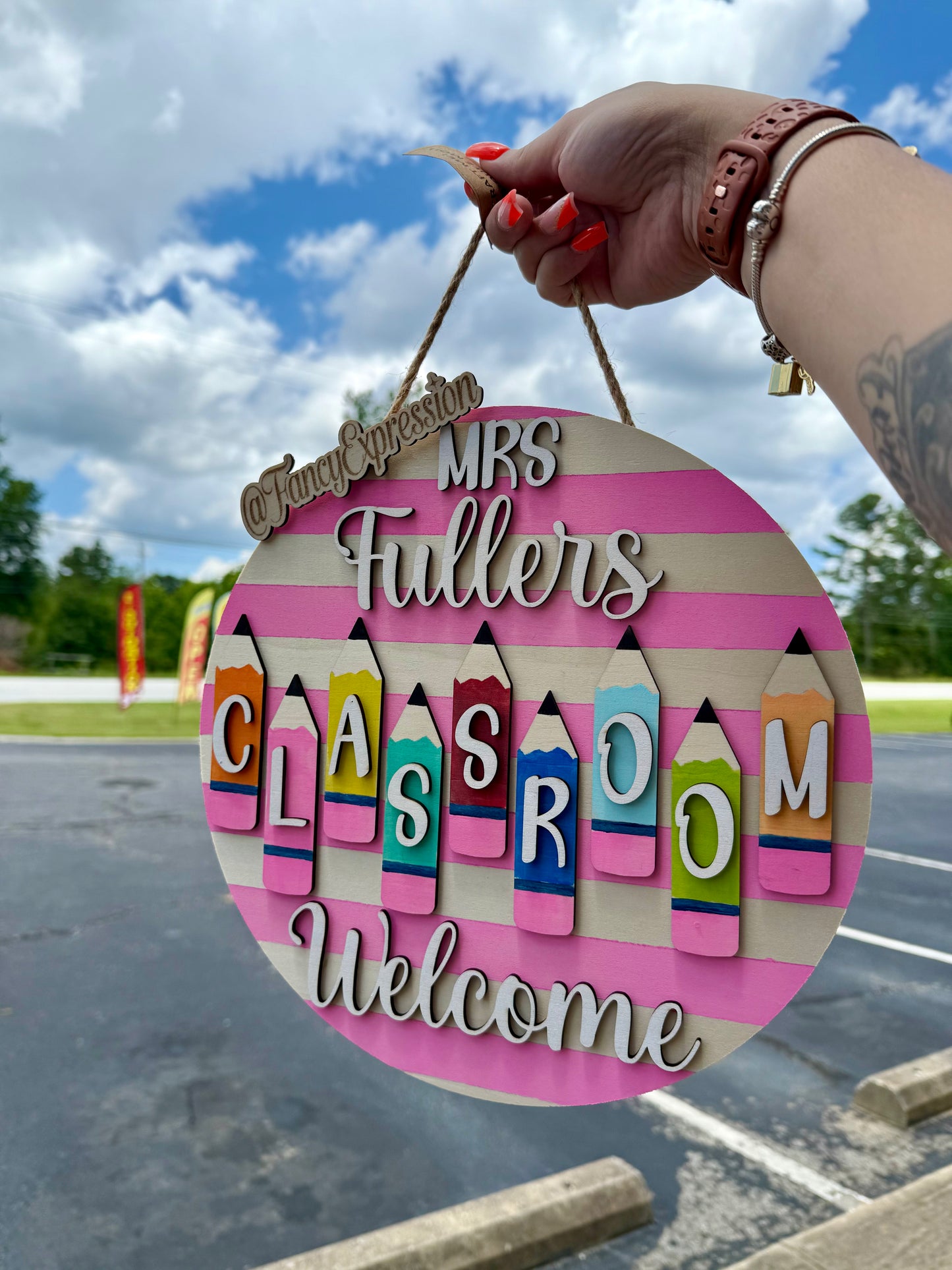 Teacher Door Hanger (Striped Colored Pencils)